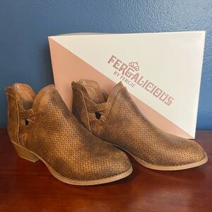 Barely Used - Fergalicious Women's Tan Perforated Ankle Booties
